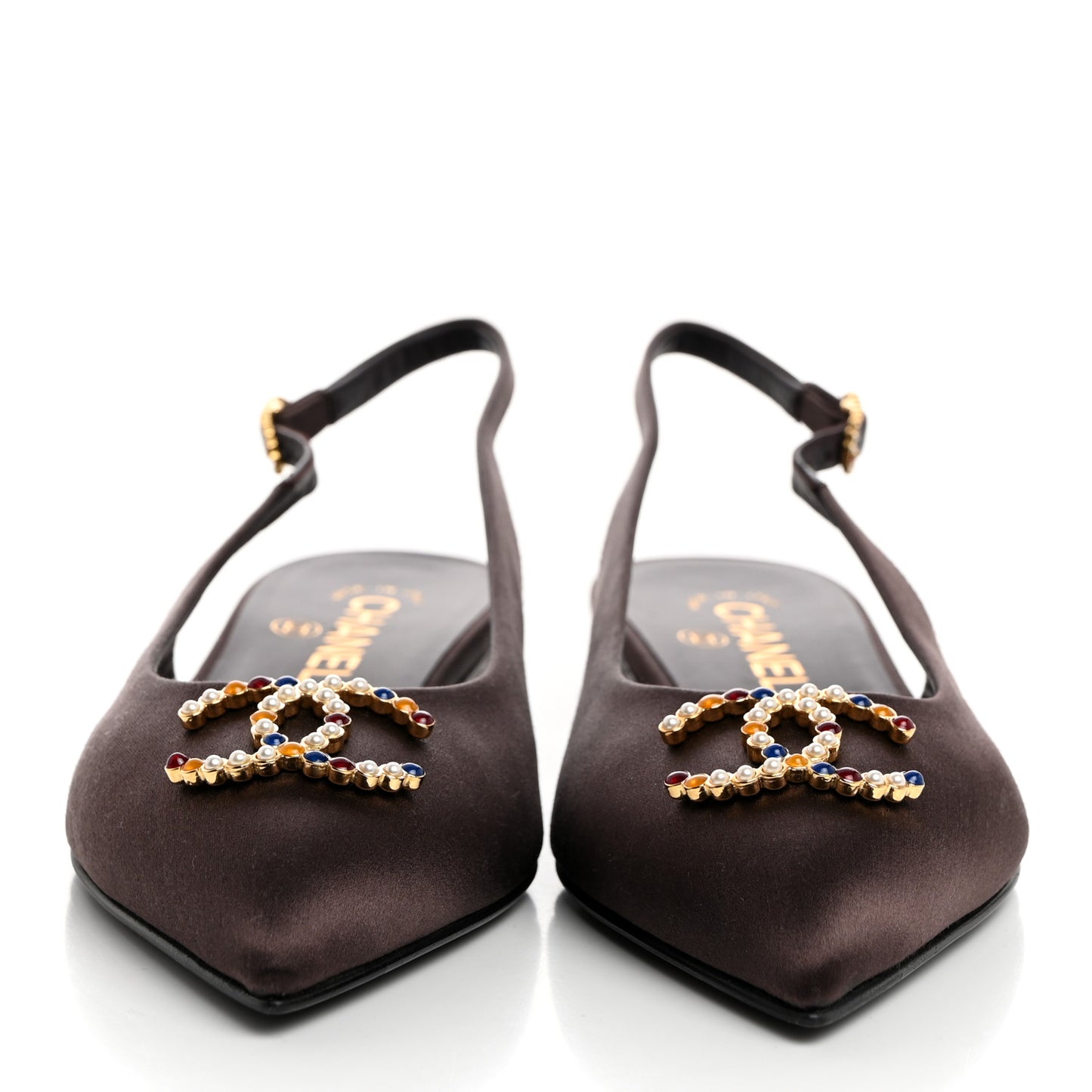 Satin Strass CC Slingback Flats 37 Burgundy Multicolor