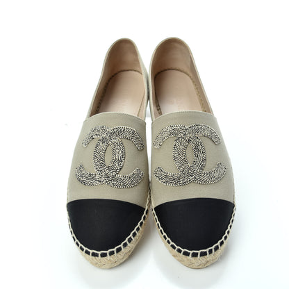 Chanel Canvas Grosgrain CC Espadrilles 41 Beige Black 5 of 11