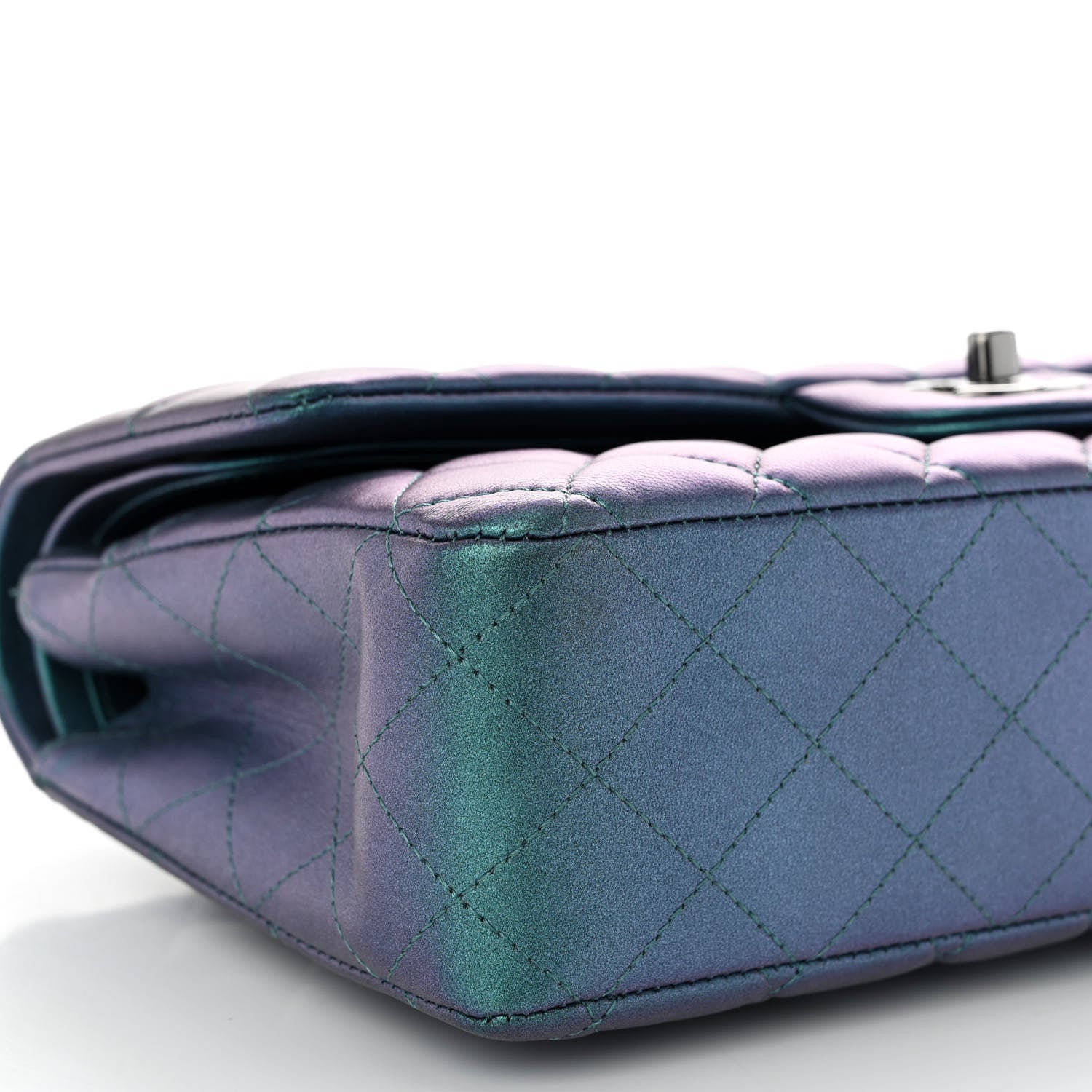 Chanel Metallic Lambskin Quilted Medium Double Flap Turquoise 9 of 10