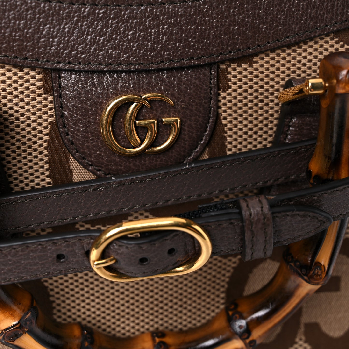Monogram Jumbo GG Textured Dollar Calfskin Small Diana Tote Bag Camel Ebony New Acero