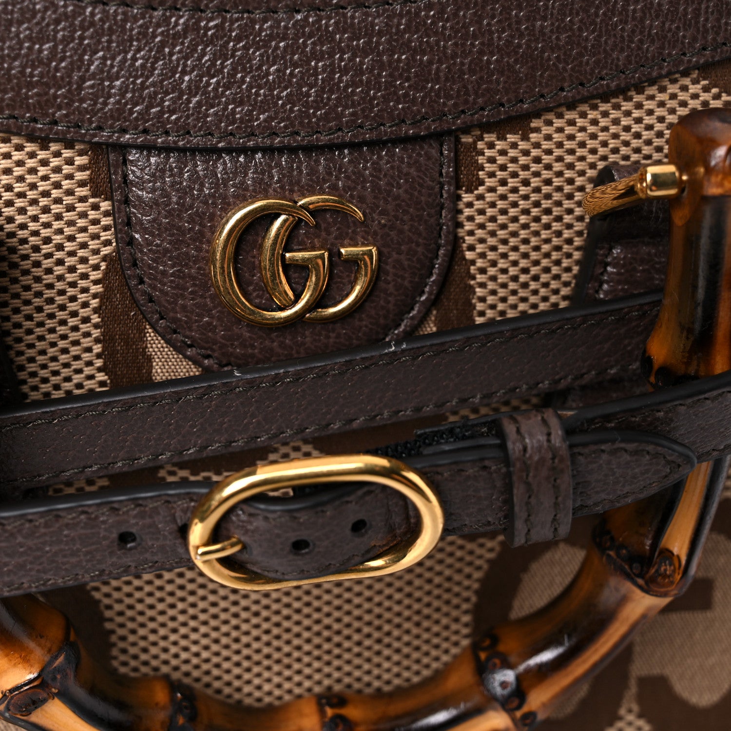 Gucci Monogram Jumbo GG Textured Dollar Calfskin Small Diana Tote Bag Camel Ebony New Acero 17 of 24