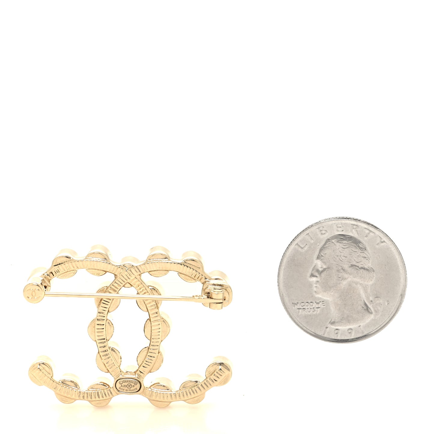 Metal Crystal CC Brooch Gold