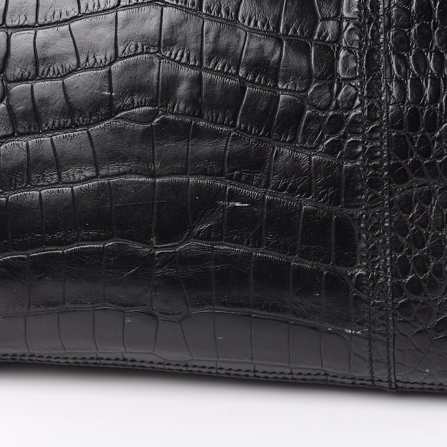 Shiny Calfskin Crocodile Embossed Tote Black