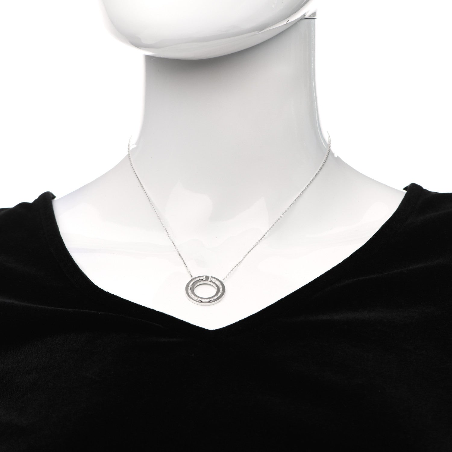 Tiffany 18K White Gold Diamond T Circle Pendant Necklace 2 of 5
