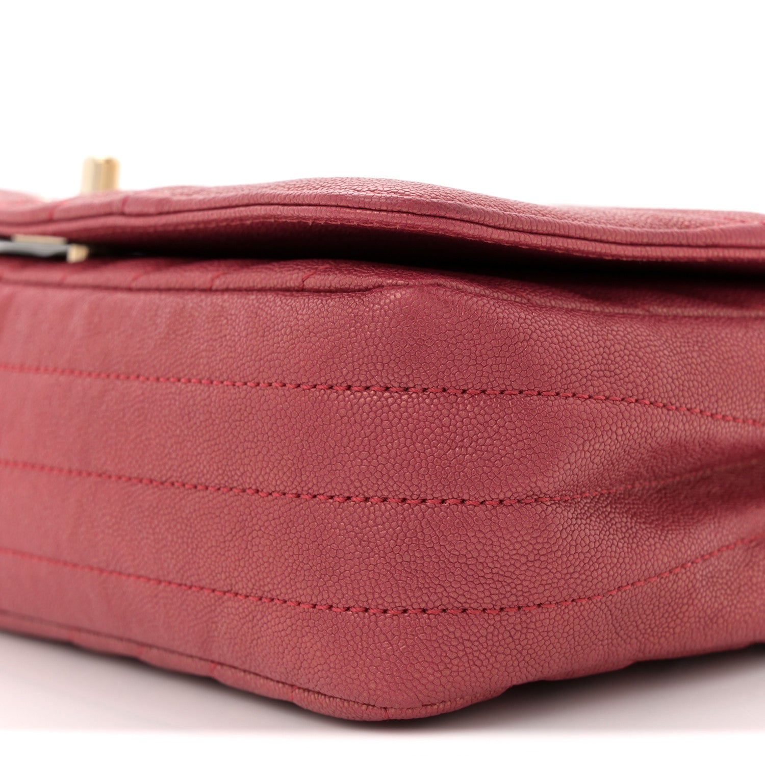 Chanel Metallic Caviar Chevron Quilted Medium Statement Flap Dark Pink 10 of 10