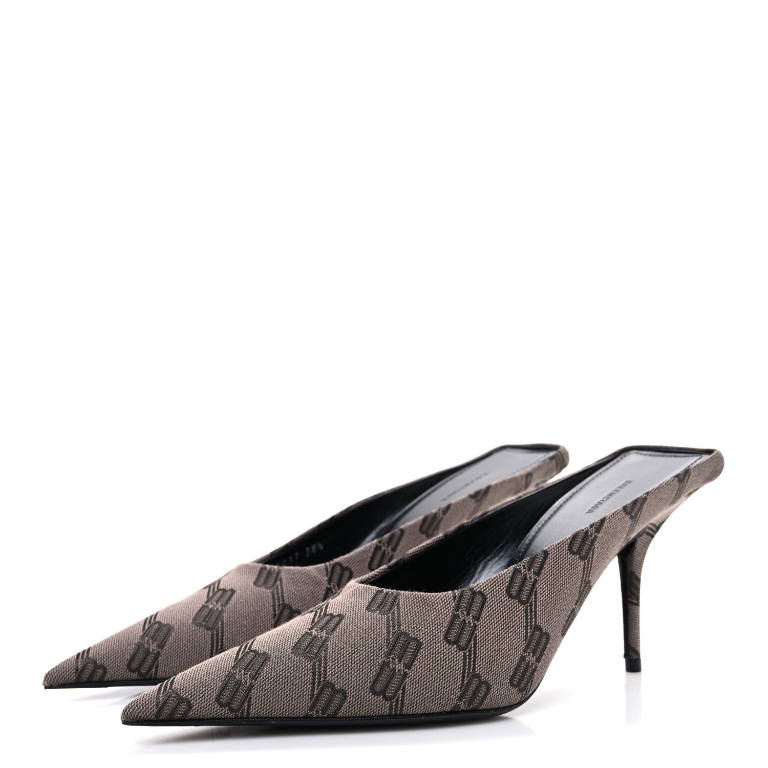 Balenciaga BB Monogram Square Knife 80mm Mule Pumps 38.5 Dark Mink