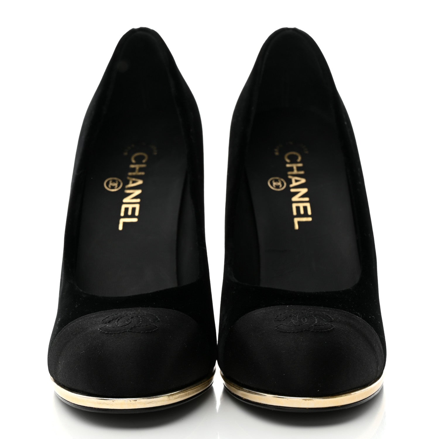 Chanel Velvet Satin Cap Toe Pearl Pumps 39 Black 2 of 9