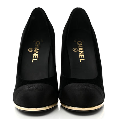 Chanel Velvet Satin Cap Toe Pearl Pumps 39 Black 2 of 9