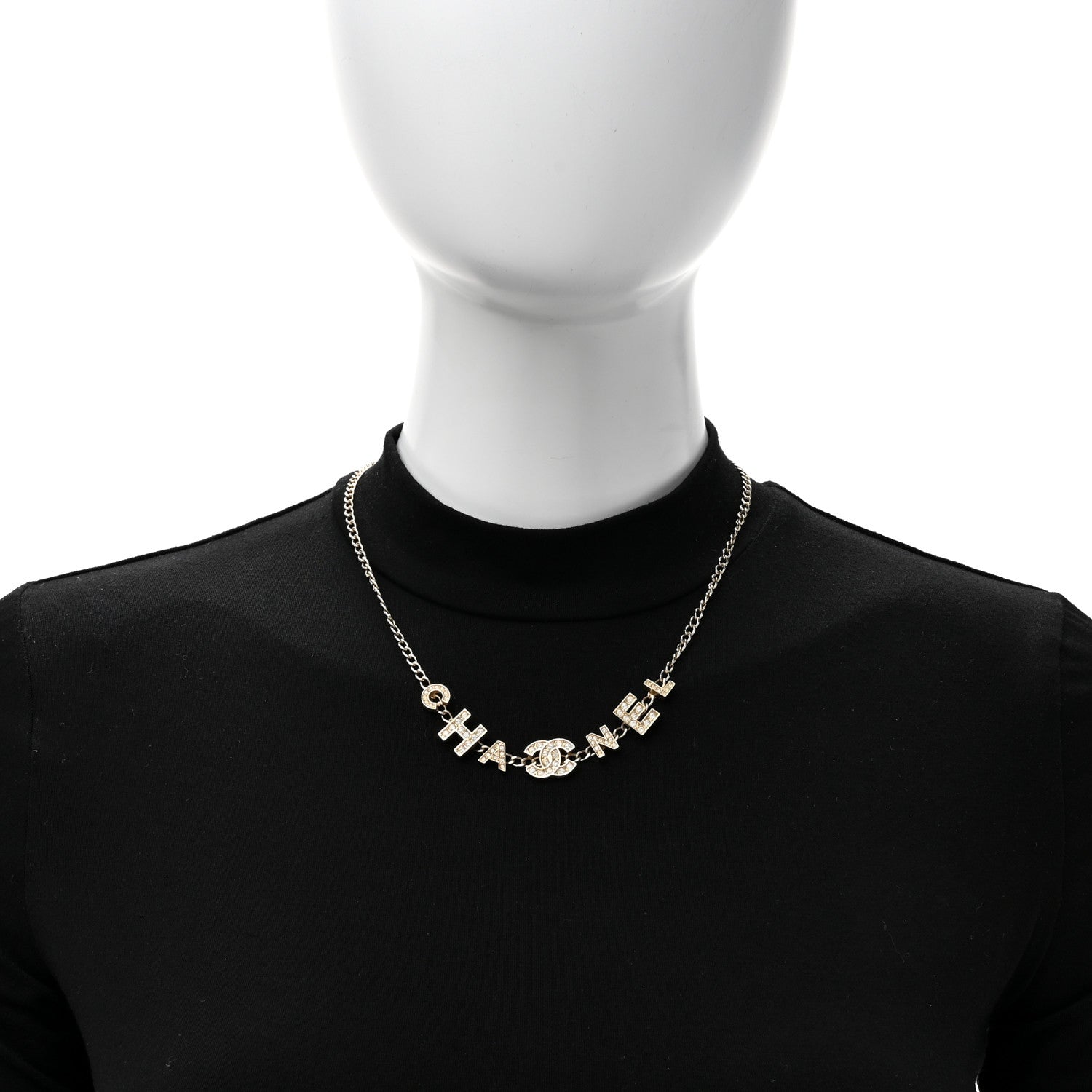 Chanel Crystal CC Letter Chain Necklace Gold 3 of 5