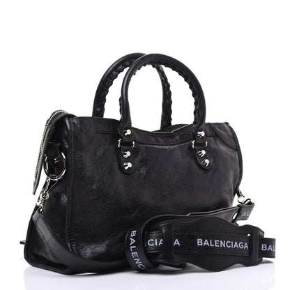 Balenciaga Agneau Classic Silver Hardware S City Logo Strap Black White 3 of 16