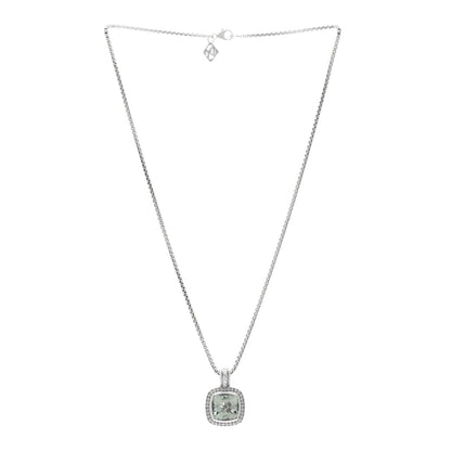 David Yurman Sterling Silver Diamond Prasiolite 11mm Albion Pendant Necklace 2 of 3
