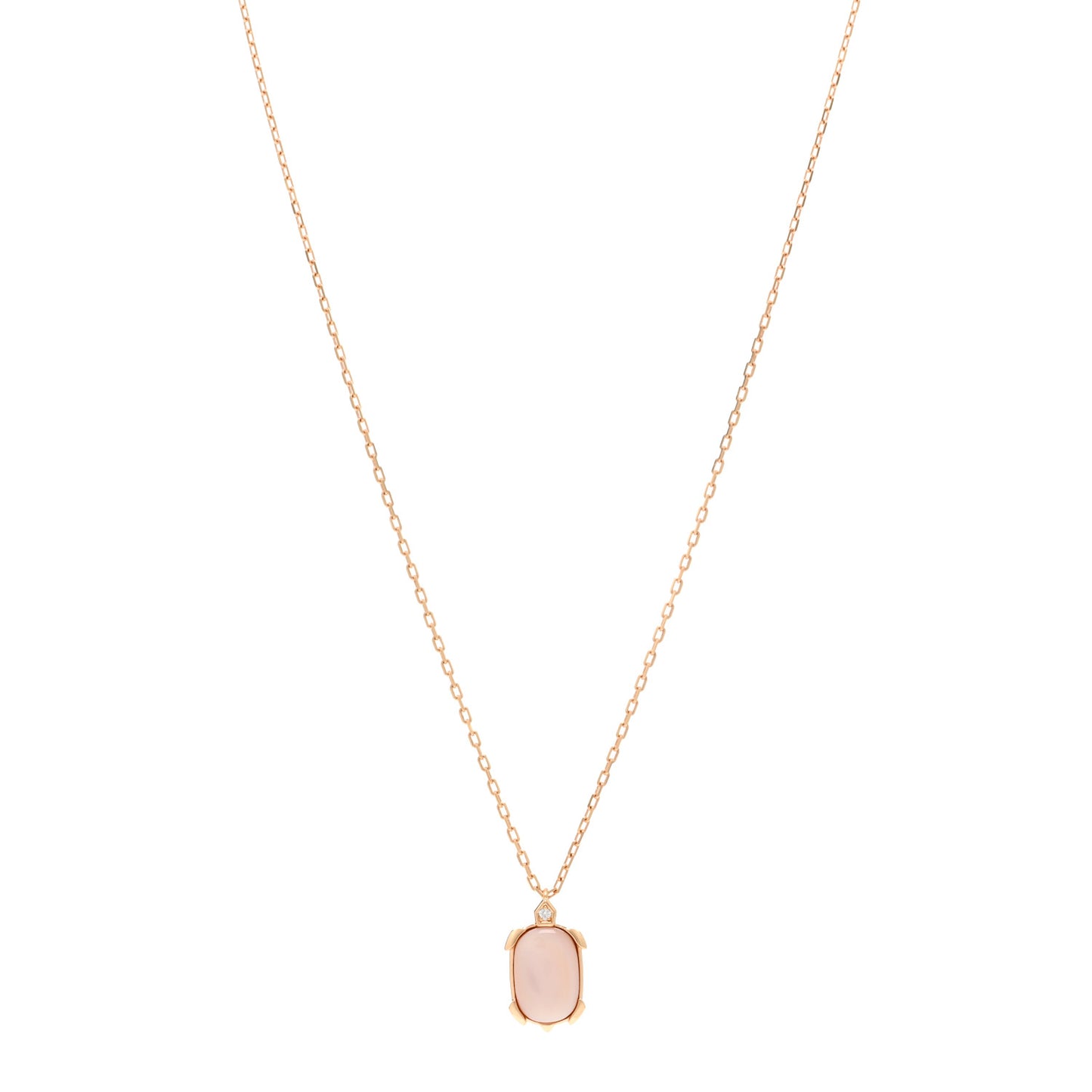 18K Pink Gold Diamond Pink Mother Of Pearl Tortue Pendant Necklace