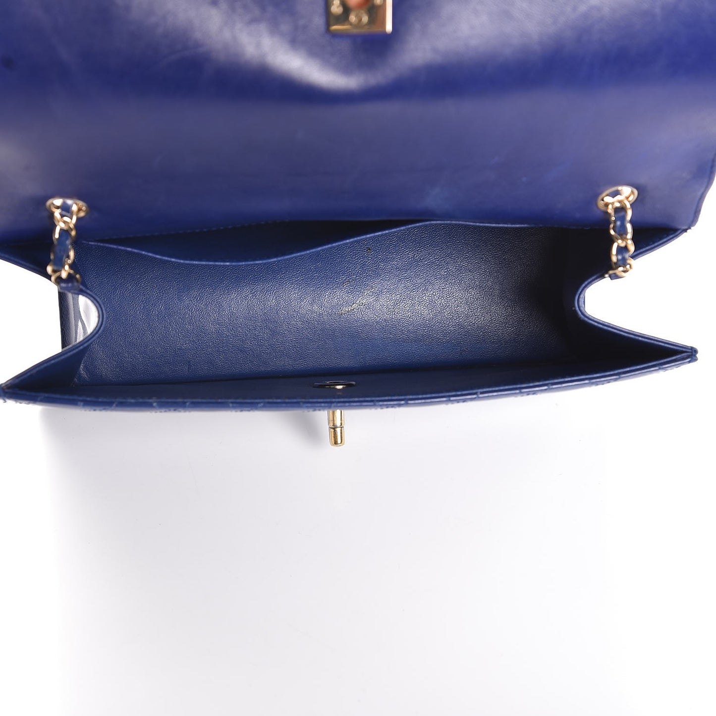 Glazed Calfskin Quilted East West Flap Blue
