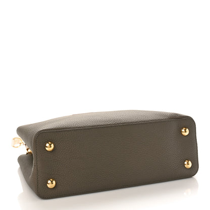 Louis Vuitton Taurillon Capucines MM Smokey Brown Green Creme Pink 4 of 8