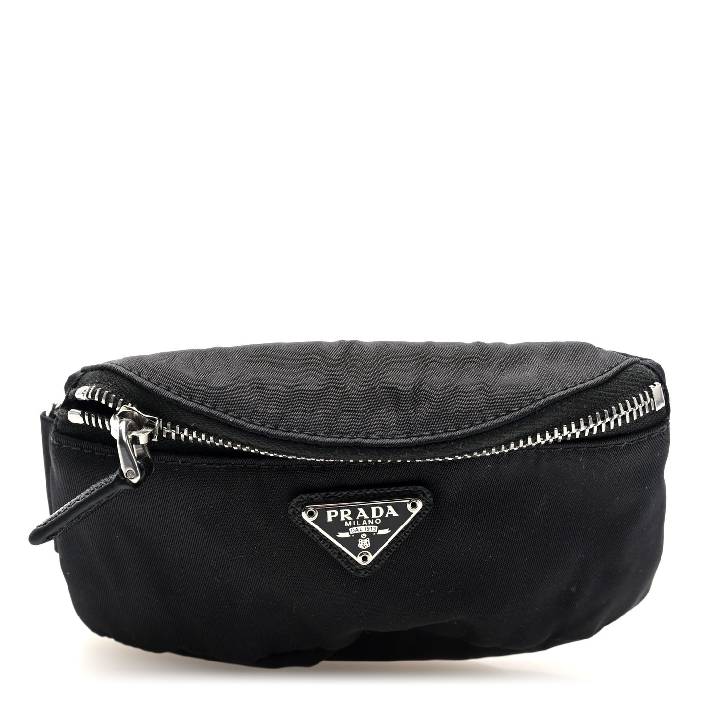 Re-Nylon Travel Saffiano Metal Triangle Logo Mini Arm Pouch Black