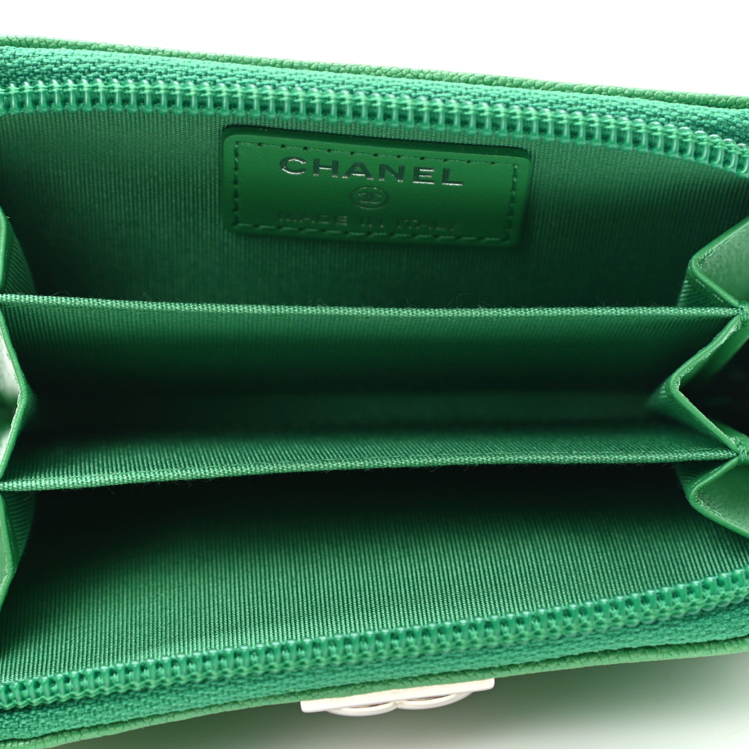 Chanel Caviar Quilted Boy Zip Around Coin Purse Wallet Green 5 of 7