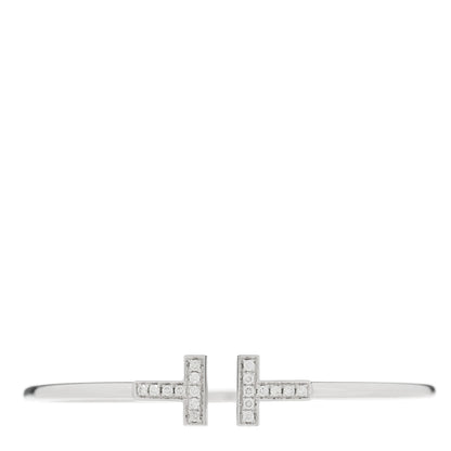 Tiffany 18K White Gold Diamond T Wire Bracelet 1 of 3