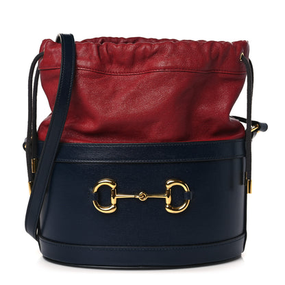 Gucci Azalea Sakai Be Green Calfskin Horsebit 1955 Drawstring Bucket Bag Blue New Cherry Red 1 of 9