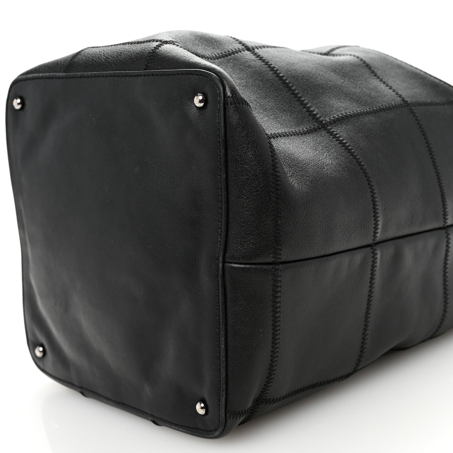 Calfskin Square Stitched Tassel Hobo Black