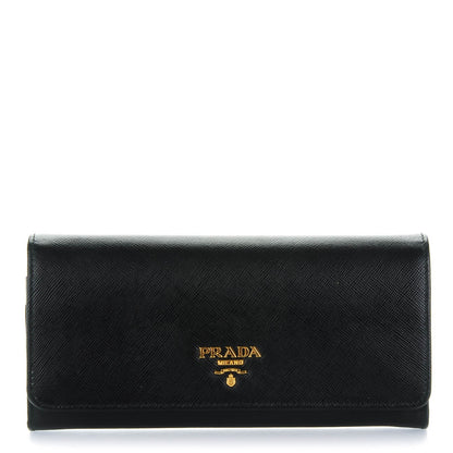 Prada Saffiano Metal Continental Flap Wallet Nero Black 1 of 9