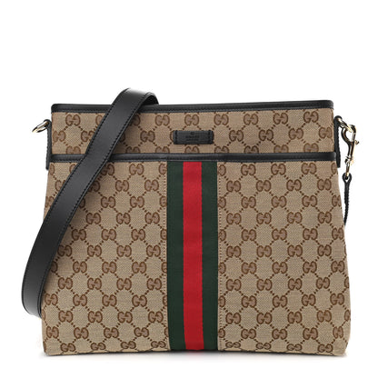 Gucci GG Monogram Web Flat Messenger Bag Black 1 of 10