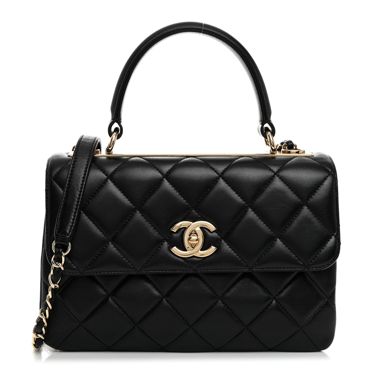 Lambskin Quilted Small Trendy CC Dual Handle Flap Bag Black