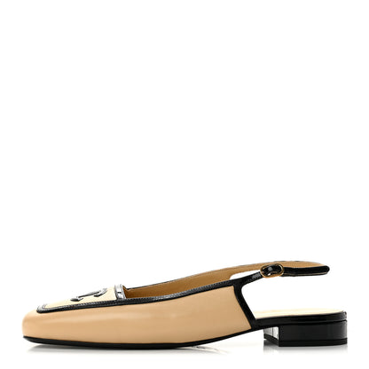 Chanel Lambskin Patent Calfskin CC Slingback Sandals 39 Beige Black 1 of 9