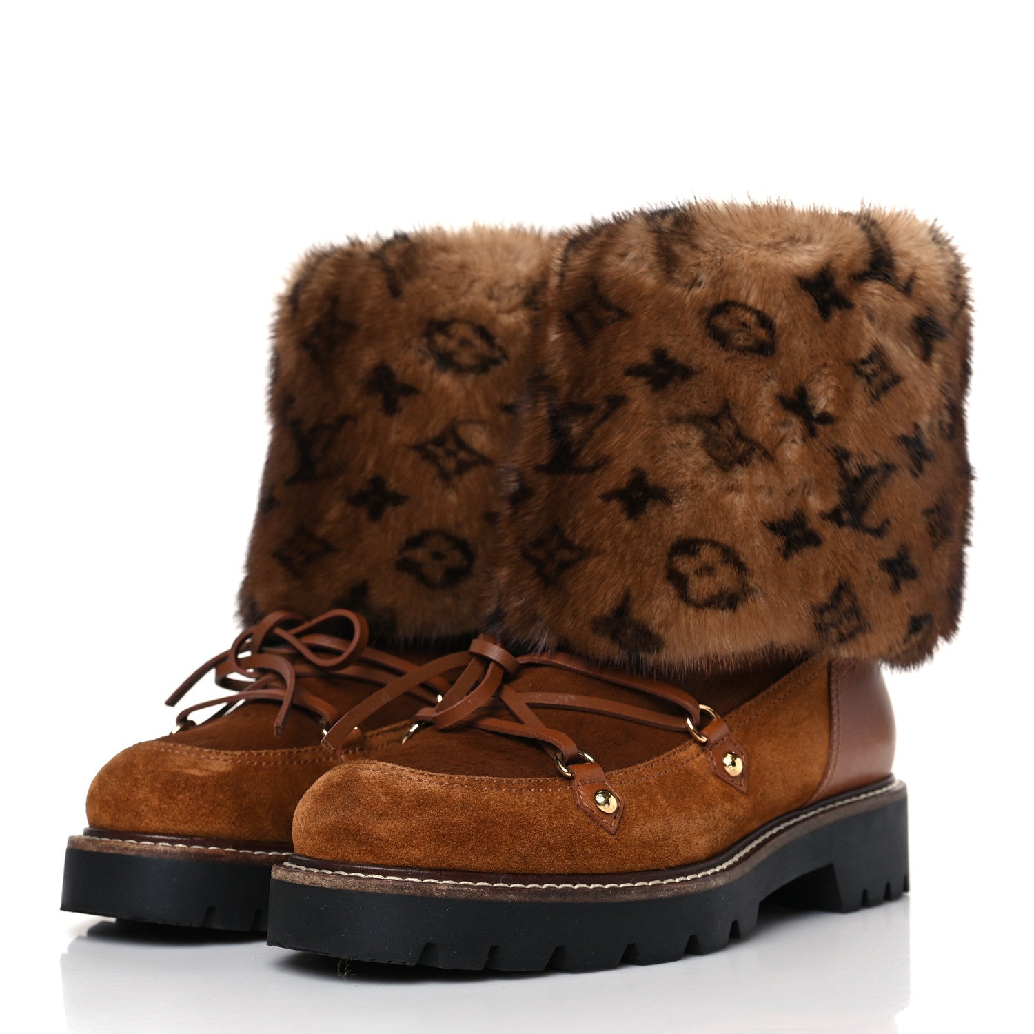 Louis Vuitton Calfskin Mink Fur LV Territory Ranger Combat Boots 38 Brown 3 of 8