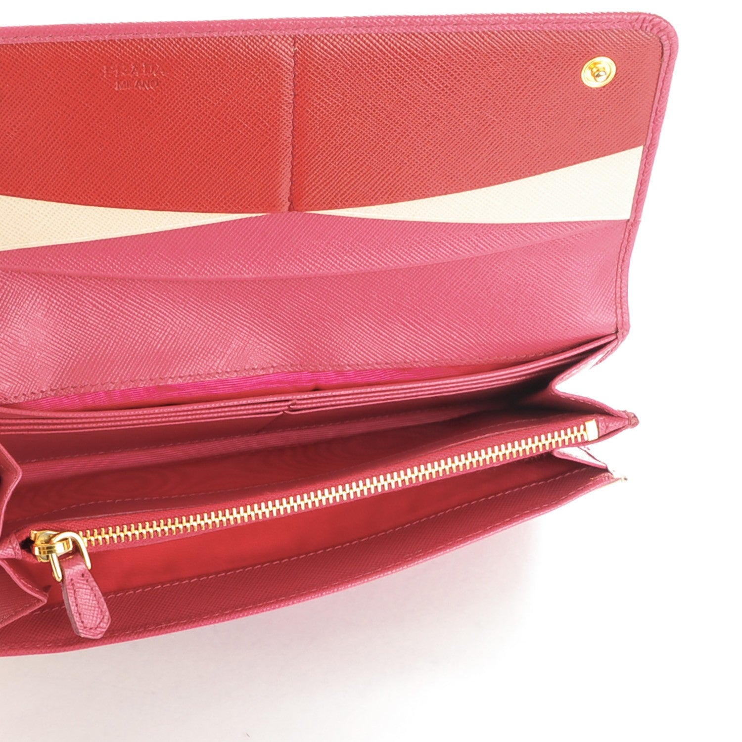 Prada Saffiano Bi-Color Metal Continental Flap Wallet Fragola Talco 5 of 9
