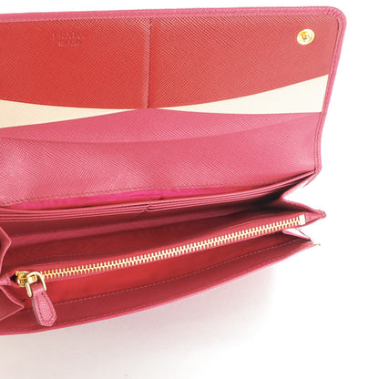 Prada Saffiano Bi-Color Metal Continental Flap Wallet Fragola Talco 5 of 9