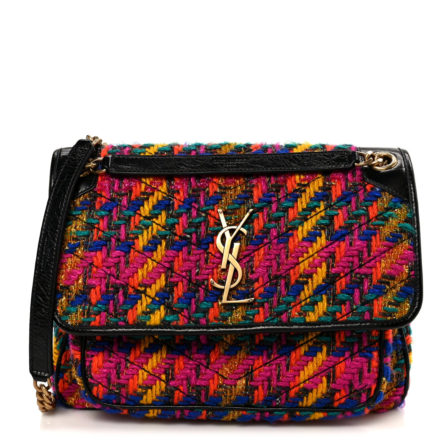 Saint Laurent Tweed Calfskin Matelasse Monogram Medium Niki Chain Satchel Multicolor 1 of 11