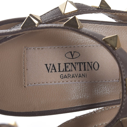 Valentino Garavani Calf Hair Feather Print Rockstud Ankle Strap Pumps 38 Brown 6 of 10