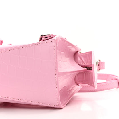 Balenciaga Semi Shiny Calfskin Crocodile Embossed Neo Classic Silver Hardware Mini City Pink 10 of 11
