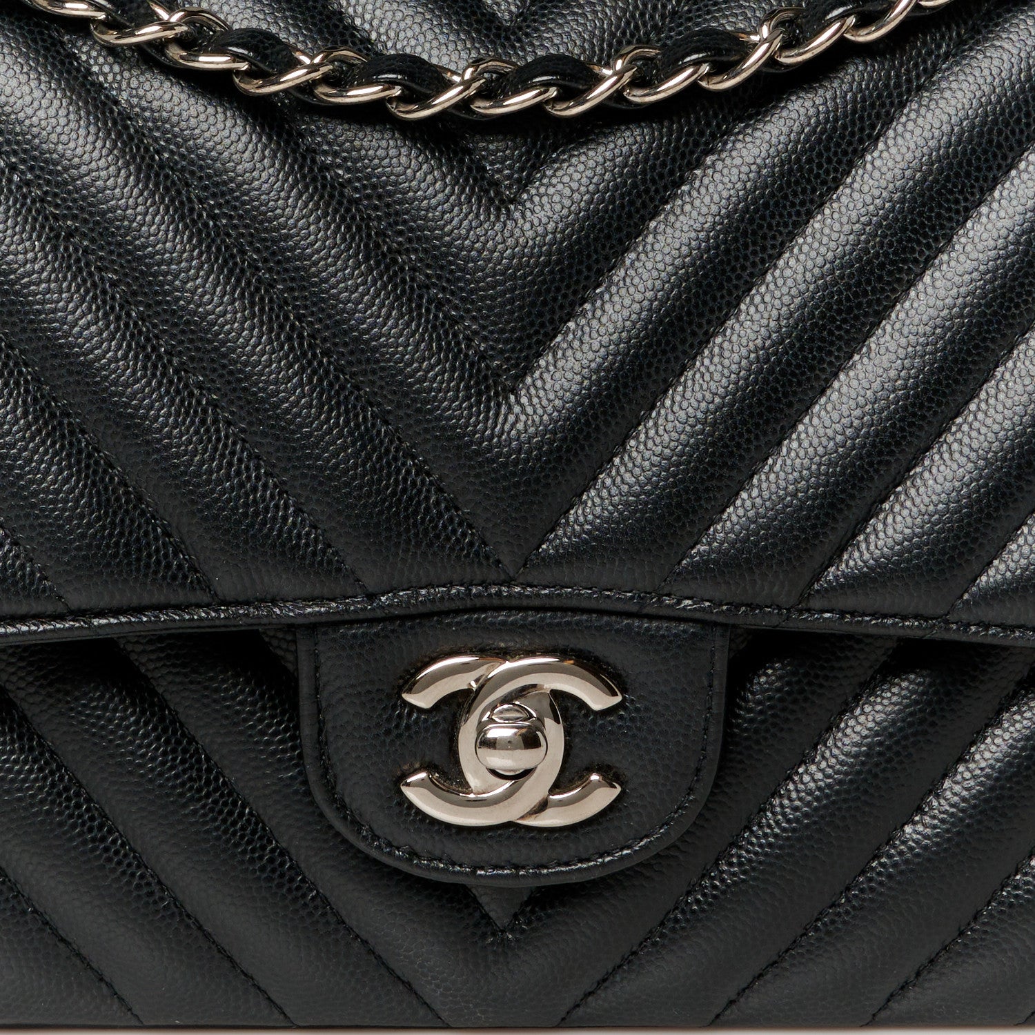Chanel Caviar Chevron Quilted Medium Double Flap Black 9 of 11