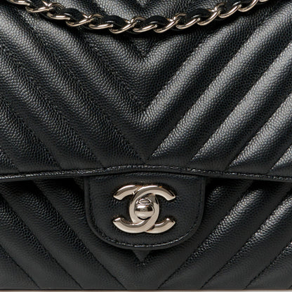 Chanel Caviar Chevron Quilted Medium Double Flap Black 9 of 11