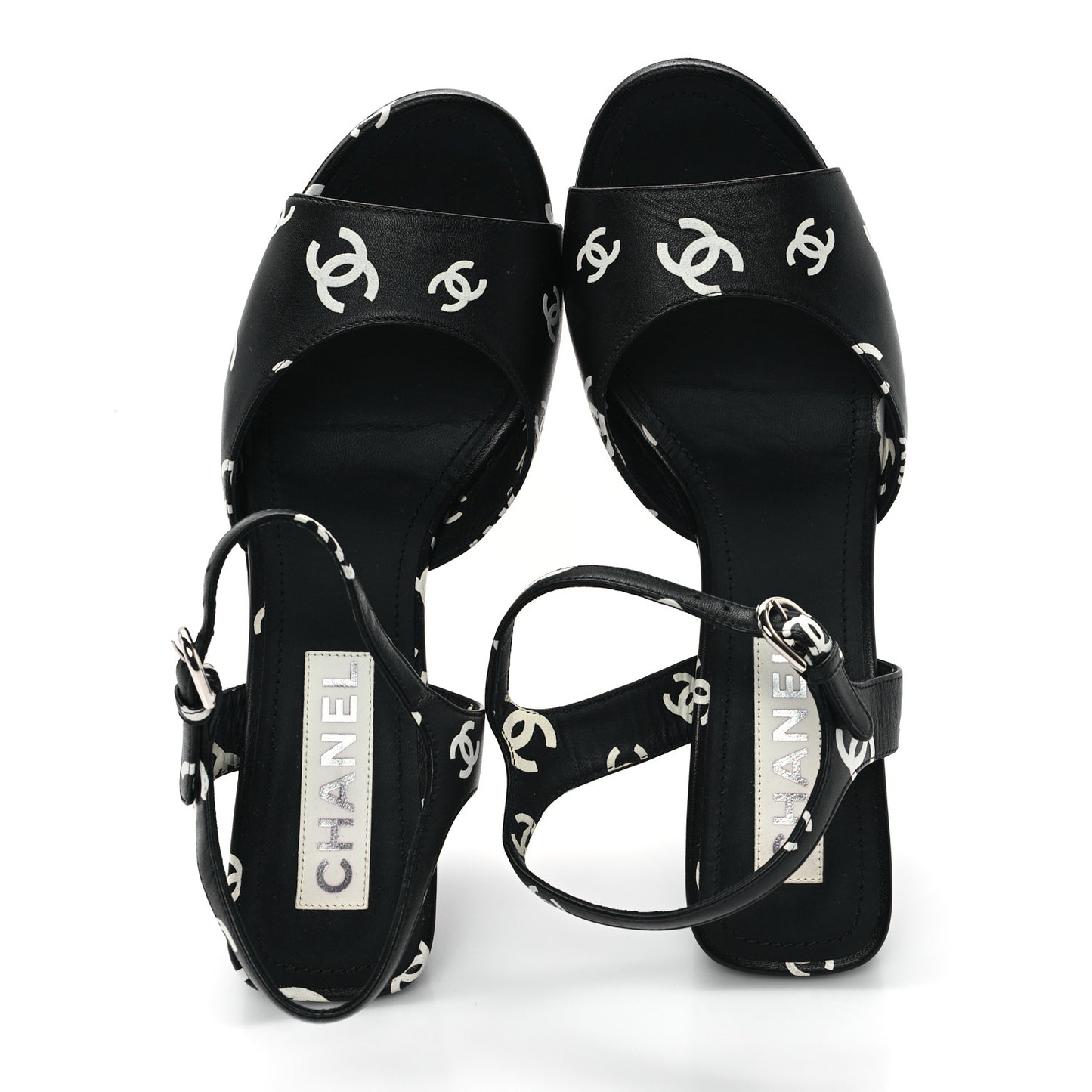 Printed Lambskin CC Platform Sandals 39.5 Black White