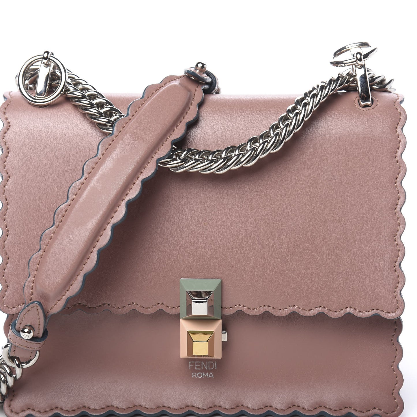 Vitello Liberty Scalloped Studded Small Kan I Shoulder Bag English Rose