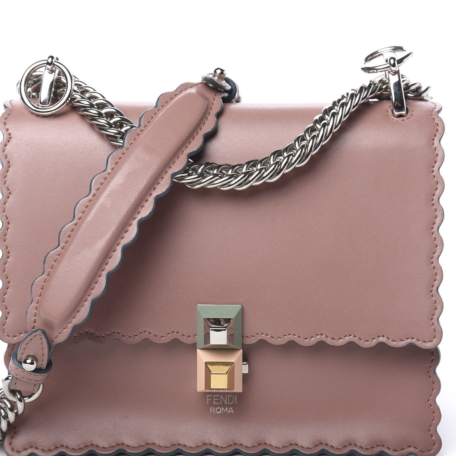 Fendi Vitello Liberty Scalloped Studded Small Kan I Shoulder Bag English Rose 10 of 11