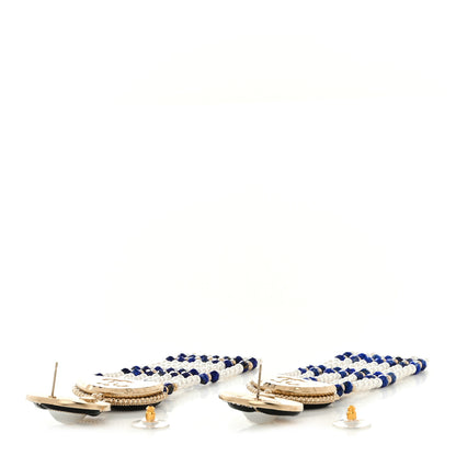 Chanel Resin Pearl Crystal Ramses Jewels Drop Earrings Gold Blue 4 of 5