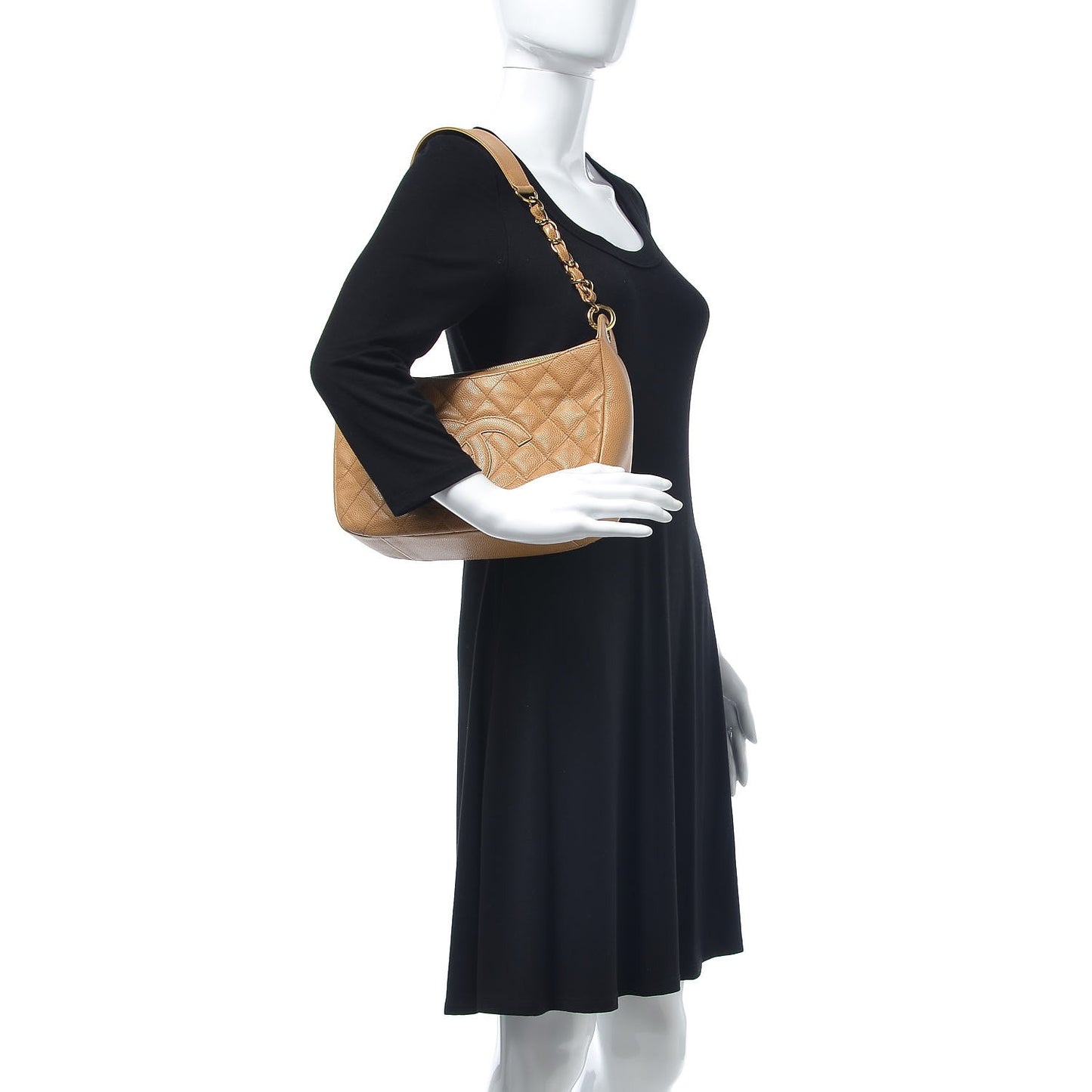 Caviar Quilted Timeless CC Shoulder Bag Beige