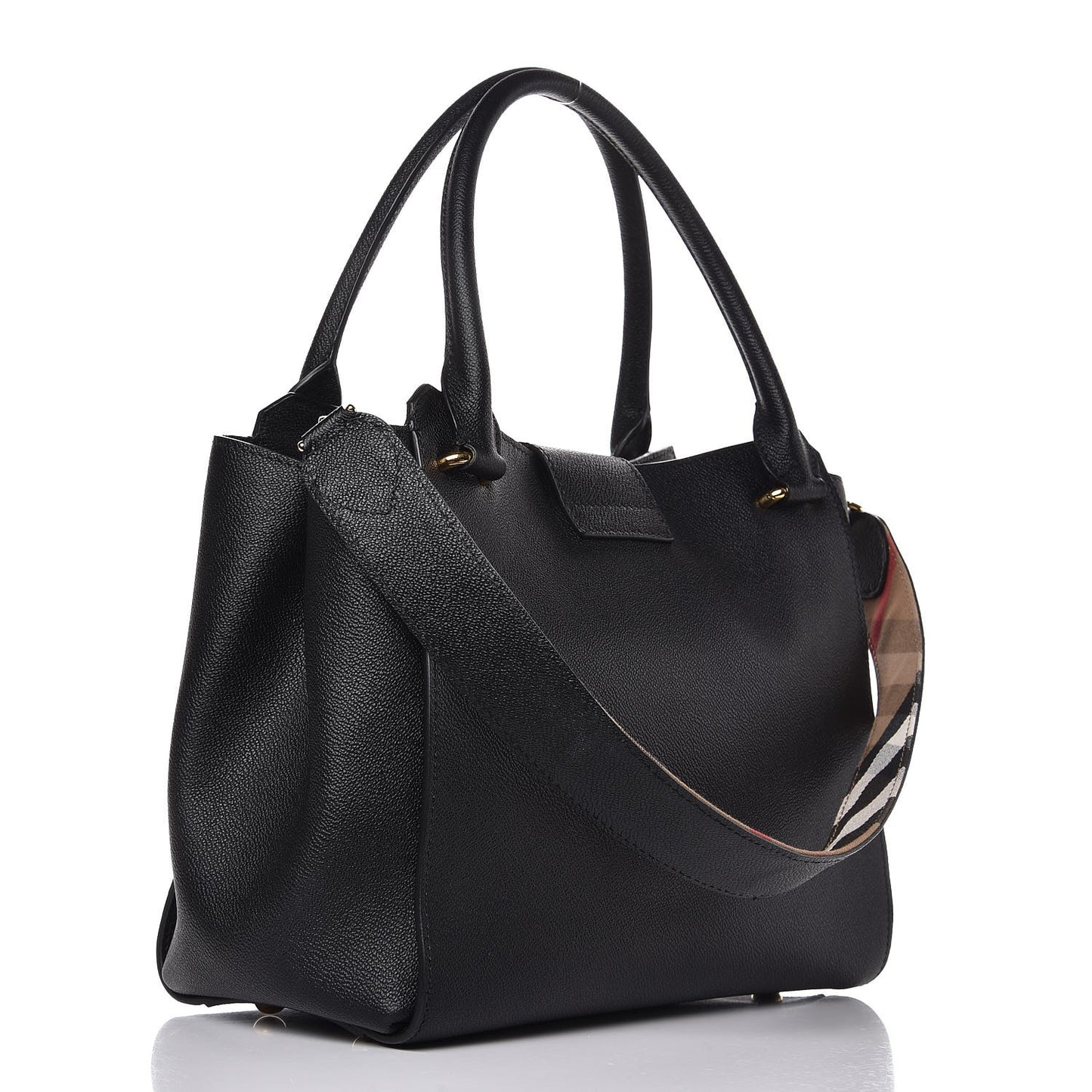 Soft Grain Calfskin Medium Buckle Tote Black