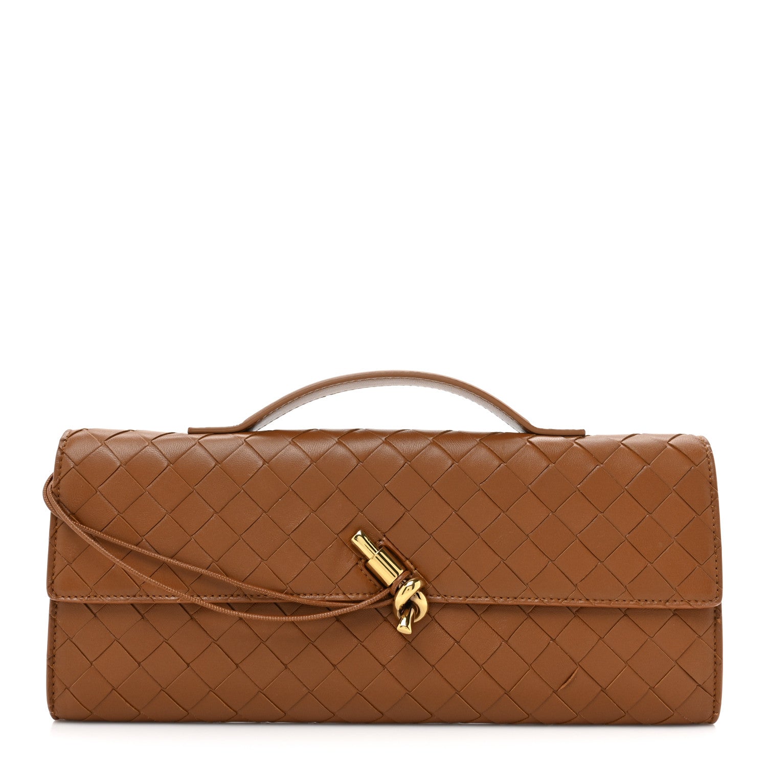 Bottega Veneta Nappa Intrecciato Long Andiamo Top Handle Clutch Cognac 1 of 8