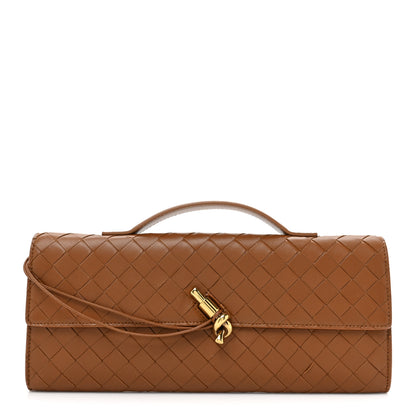 Bottega Veneta Nappa Intrecciato Long Andiamo Top Handle Clutch Cognac 1 of 8