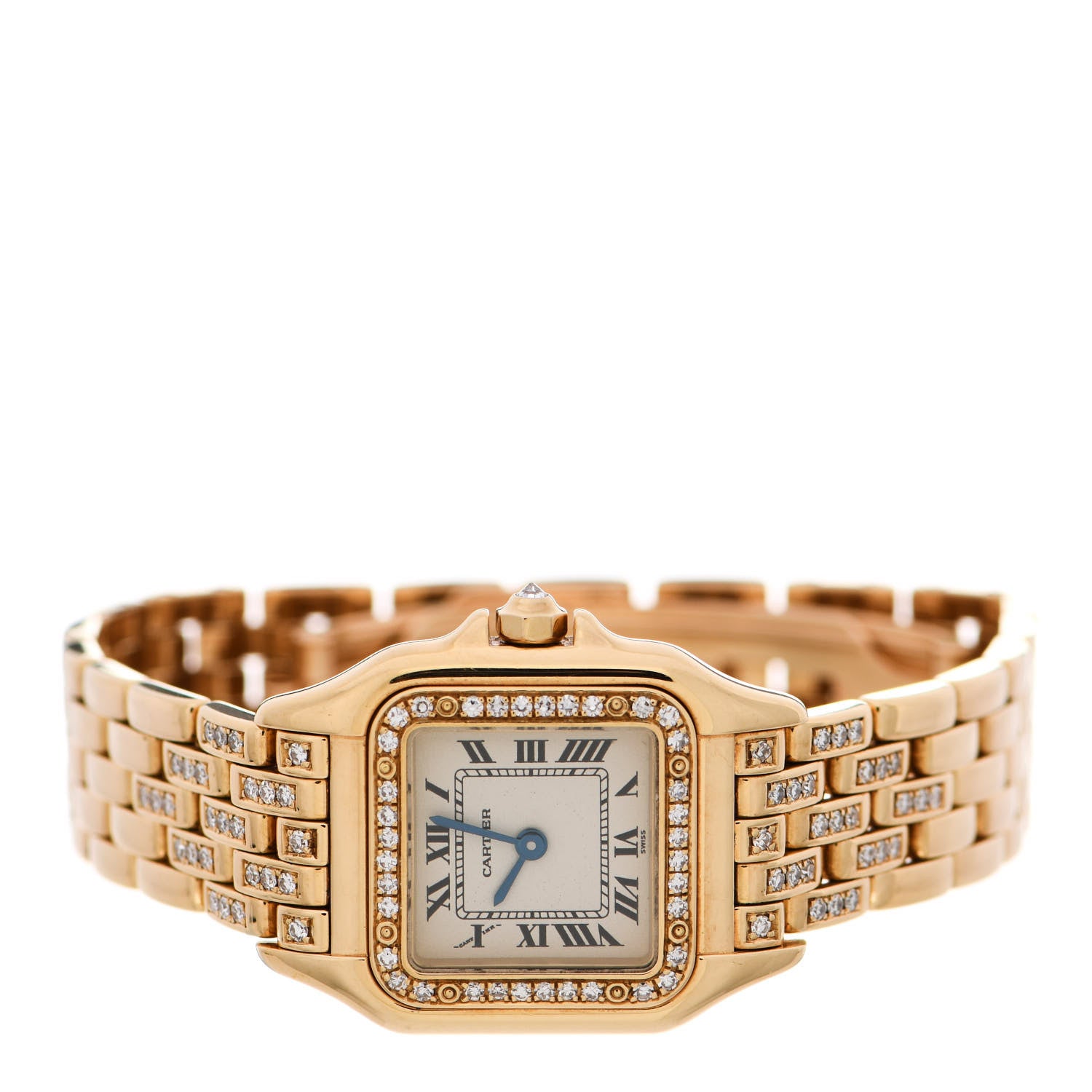Cartier 18K Yellow Gold Diamond Pave 22mm Panthere Quartz Watch 2 of 5