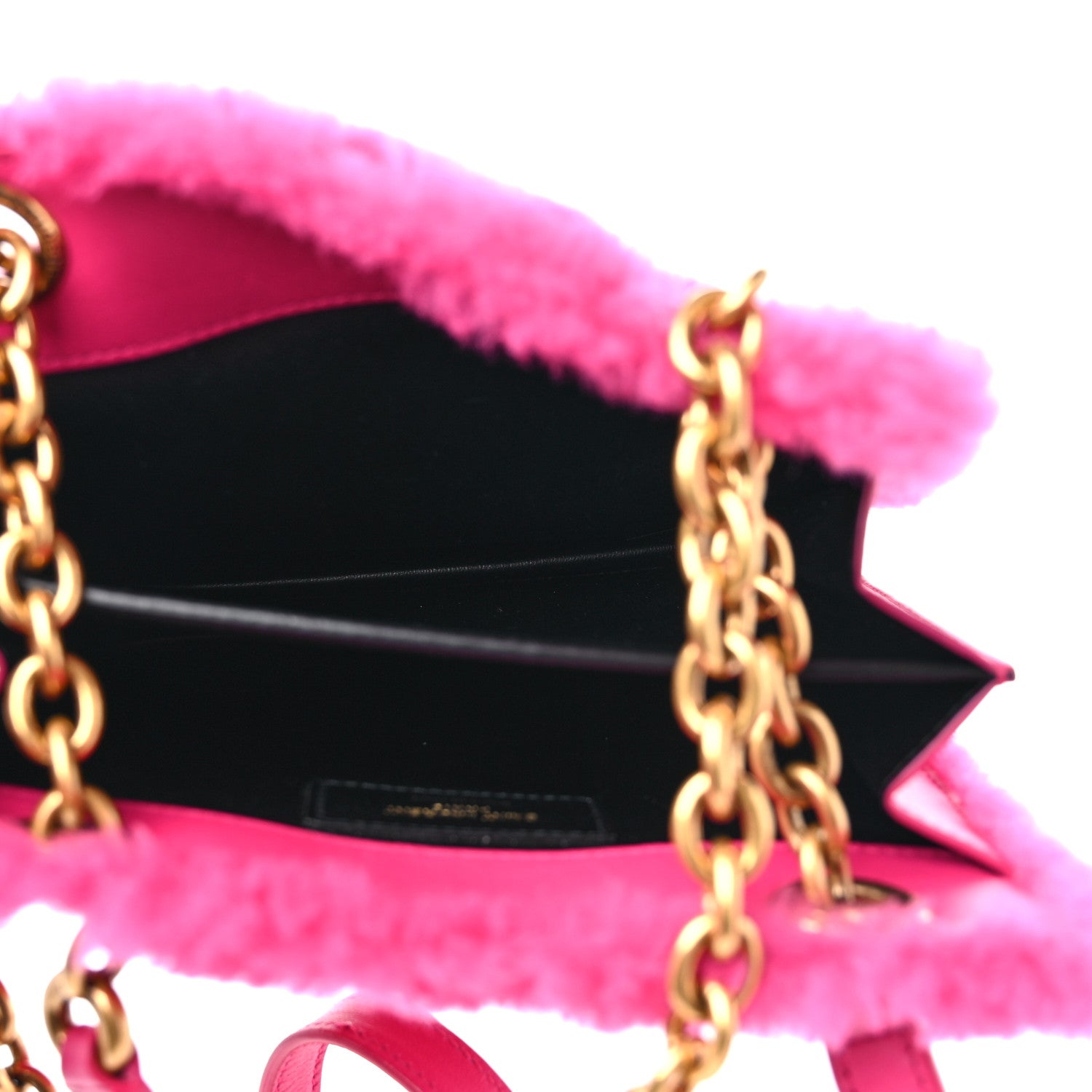 Saint Laurent Shearling Quilted Le Maillon Square Crossbody Bag Fuxia 5 of 10