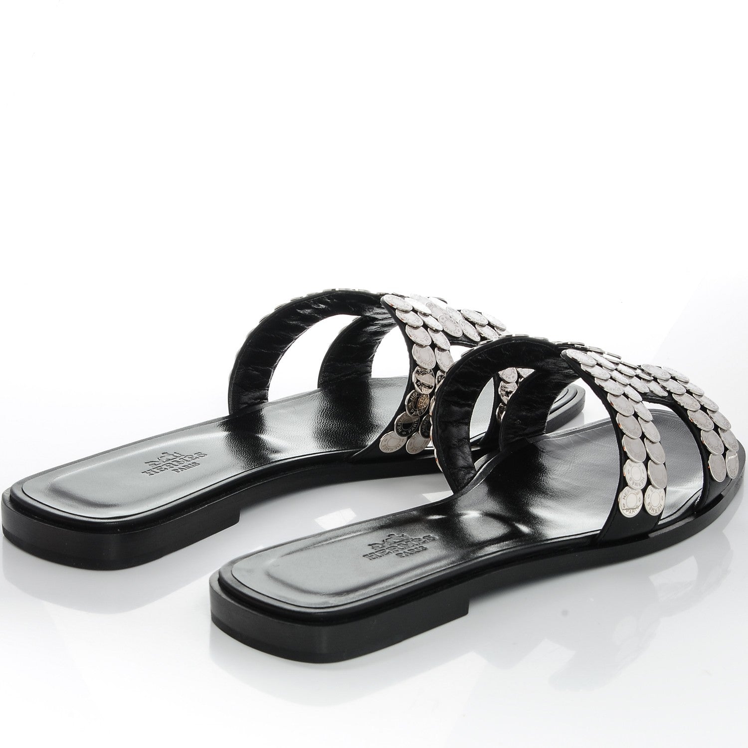 Hermes Box Clou De Selle Oran Sandals 38.5 Black 4 of 8