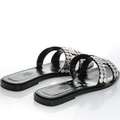 Hermes Box Clou De Selle Oran Sandals 38.5 Black 4 of 8
