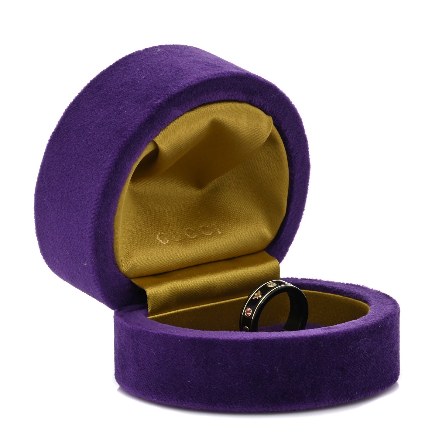 18K Yellow Gold Ceramic Topaz Icon Band Ring 59 8.75 Black