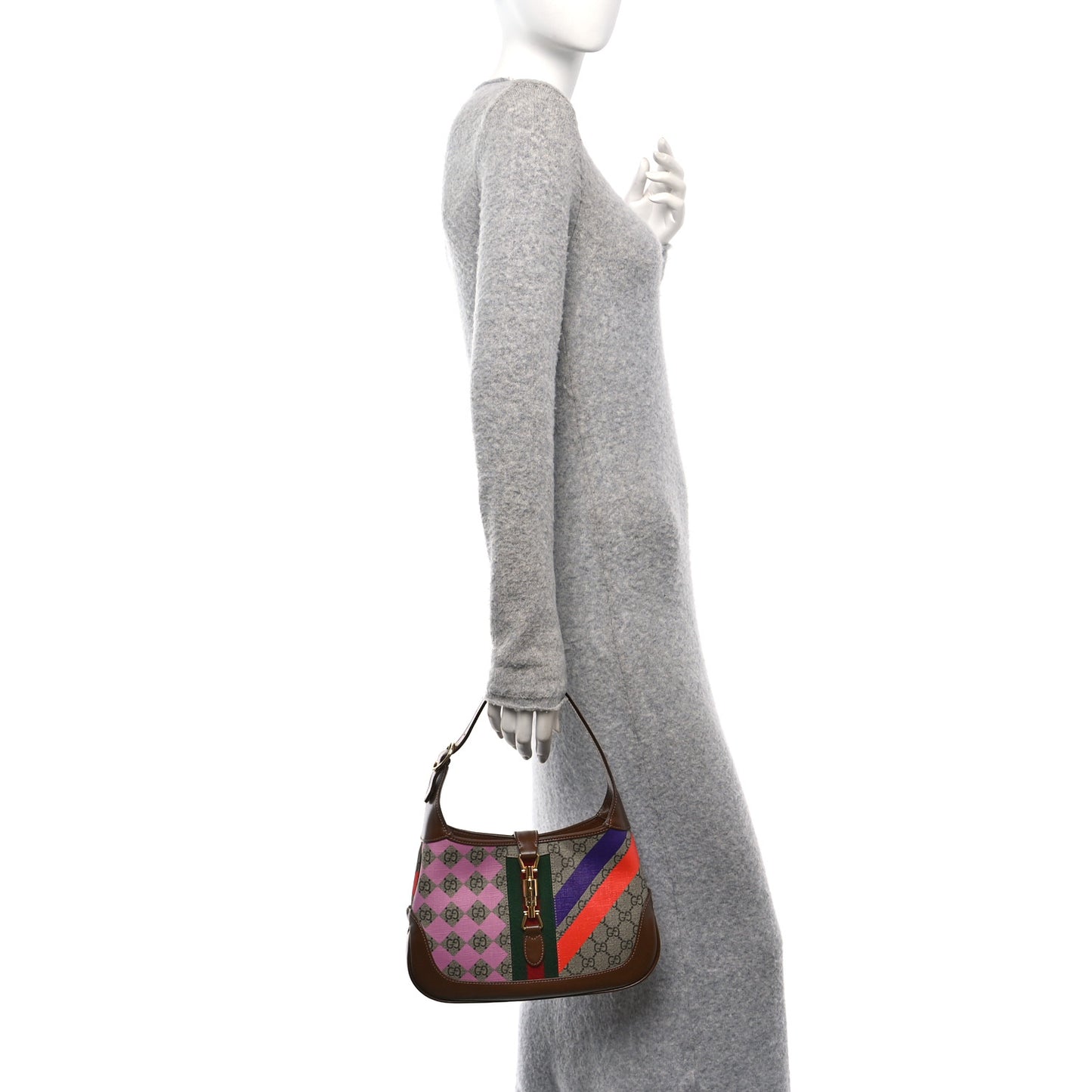 GG Supreme Monogram Azalea Calfskin Print Web Small Jackie 1961 Hobo Multicolor