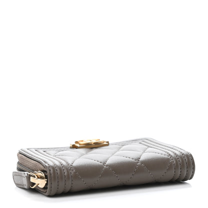 Chanel Lambskin Quilted Boy Zip Around Coin Purse Wallet Khaki 3 of 4
